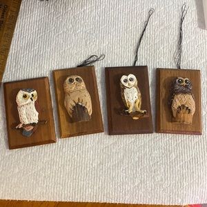 Vintage Carved Wooden Owl Wall Set